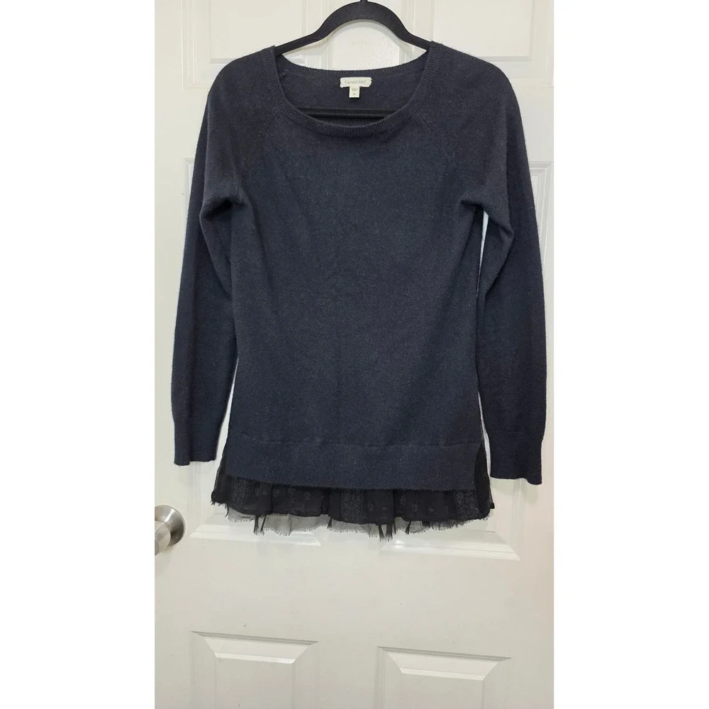 Garnet Hill Sweater Womens XS Black Cashmere Lace Hem Layered Knit Dark Grunge